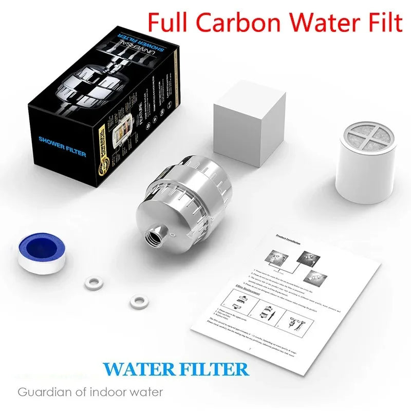 15-Stage Shower Head Filter – Activated Carbon, Removes Chlorine & Impurities, Softer Water for Hair & Skin