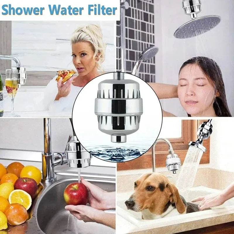 15-Stage Shower Head Filter – Activated Carbon, Removes Chlorine & Impurities, Softer Water for Hair & Skin
