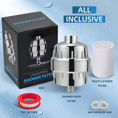 20 Stage Showerhead Filter, Shower Water Filter with 2 Replaceable Filter Cartridges，Shower Filter for Hard Water